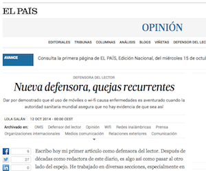 La Defensora del Lector de El País reconoce falta de rigor en un artículo sobre Ondas Electromagnéticas
